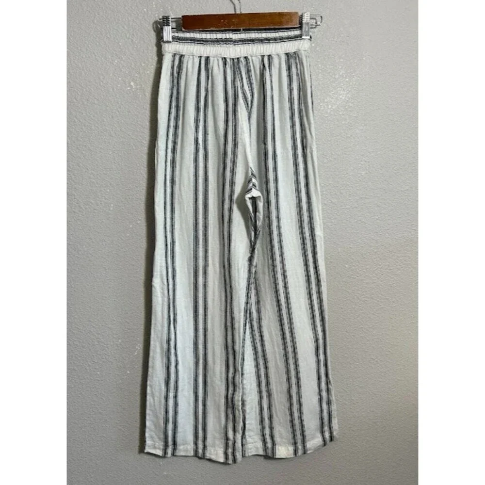 Reformation Crop Wide Leg Linen Pant XS Black White Striped Drawstring High Rise